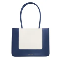 Túi Tote Nữ Charles & Keith CNK Daylla Rectangular Bag Navy Blue CK2-31200021 Màu Xanh Trắng