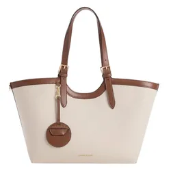 Túi Tote Nữ Charles & Keith CNK Enola Canvas XL Trapezoid Bag Chocolate CK2-30671838-1 Màu Be Nâu