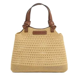 Túi Tote Nữ Charles & Keith CNK Ida Checkered Knotted Trapezoid Bag Beige CK2-30782111 Màu Be