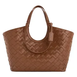 Túi Tote Nữ Charles & Keith CNK Ivette Woven Trapezoid Bag Chocolate CK2-30701583 Màu Nâu