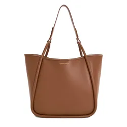 Túi Tote Nữ Charles & Keith CNK Lyla Tubular Slouchy Trapezoid Tote Bag Chocolate CK2-30781483 Màu Nâu