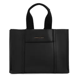 Túi Tote Nữ Charles & Keith CNK Mini Shalia Canvas Rectangular Bag Black Canvas CK2-30151503 Màu Đen