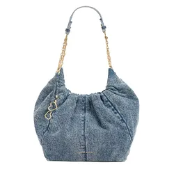 Túi Xách Nữ Charles & Keith CNK Ciara Denim Ruched Hobo Bag Denim Blue CK2-40151610-1 Màu Xanh