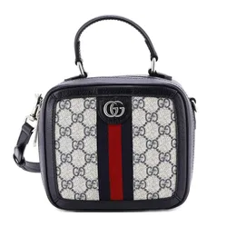 Túi Xách Nữ Gucci Ophidia Zip Around Top Handle Bag GG Coated Canvas With Leather Mini Satchel Màu Be Đen