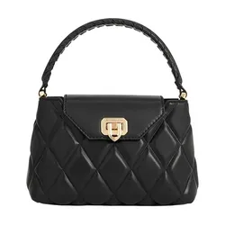 Túi Xách Tay Nữ Charles & Keith Arwen Quilted Braided Strap Trapezoid Handbag Black CK2-50782379_BLACK Màu Đen