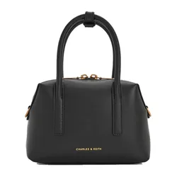 Túi Xách Tay Nữ Charles & Keith CNK Deyna Metallic-Accent Trapezoid Handbag Black CK2-30782729 Màu Đen
