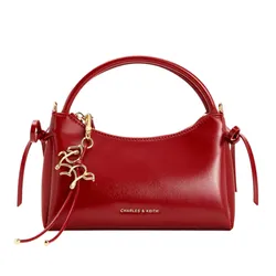 Túi Xách Tay Nữ Charles & Keith CNK Hazel Bow Horse-Motif Top Handle Bag CK2-30160255 Tomato Red Màu Đỏ