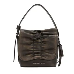 Túi Xách Tay Nữ Charles & Keith CNK Kadee Ruched Bow-Charm Mini Bag Burnished Brown CK6-40151554 Màu Nâu Đen