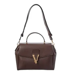 Túi Xách Tay Nữ Versace Leather Satchel Màu Nâu Đậm