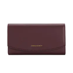 Ví Dáng Dài Nữ Charles & Keith CNK Briony Curved Flap Long Wallet CK6-20681219 Wineberry Red Màu Đỏ Tía