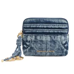 Ví Đựng Thẻ Nữ Charles & Keith CNK Ciara Denim Top-Zip Card Holder Denim Blue CK6-50681248-1 Màu Xanh
