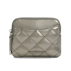 Ví Nữ Charles & Keith CNK Alva Metallic Quilted Top-Zip Card Holder - Pewter CK6-50681238_PEWTER_XXS Màu Xám