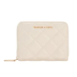 Ví Nữ Charles & Keith CNK Alva Quilted Zip-Around Wallet CK6-10770678 Cream Màu Kem