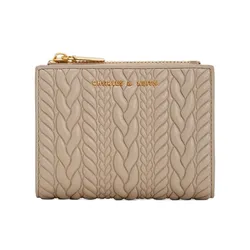 Ví Nữ Charles & Keith CNK Apolline Textured Top Zip Wallet Grey Brown CK6-10681108_TAUPE Màu Nâu Xám
