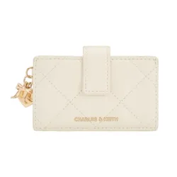 Ví Nữ Charles & Keith CNK Arrietty Quilted Bow-Heart Card Holder Cream CK6-50701613 Màu Kem