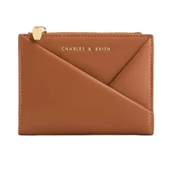 Ví Nữ Charles & Keith CNK Midori Geometric Short Wallet Auburn Brown CK6-10770628_TAN Màu Nâu Cam