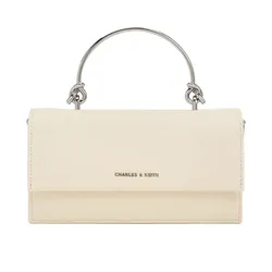 Ví Nữ Charles & Keith CNK Rectangular Sculptural Handle Wallet Cream CK6-10840559-A_CREAM Màu Kem