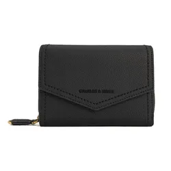 Ví Nữ Charles & Keith CNK Stitch Trim Envelope-Style Wallet Black CK6-10770535-4 Màu Đen