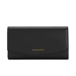 Ví Dáng Dài Nữ Charles & Keith CNK Briony Curved Flap Long Wallet CK6-20681219 Black Màu Đen