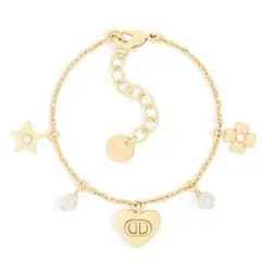 Vòng Đeo Tay Nữ Dior Lucky Dior Bracelet Gold-Finish Metal And White Resin Pearls Màu Vàng Gold