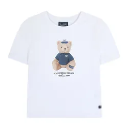 Áo Croptop Nữ WHOAU Bear Photo Crop WHPG2451F Màu Trắng