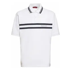 Áo Polo Nam Gucci Logo Stretch Cotton Piquet Polo Shirt Màu Trắng Size XS