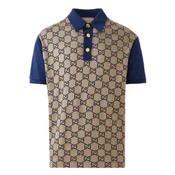 Áo Polo Nam Gucci Polo Shirt In GG Màu Xanh Phối Be Size XS (Form To)