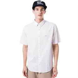 Áo Sơ Mi Cộc Tay Nam Lacoste Monogram Print Jacquard Chambray Oxford Shirt CH4730 - ACZ Màu Ghi Size 38