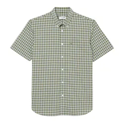 Áo Sơ Mi Cộc Tay Nam Lacoste Plaid Short Sleeve Shirt With Collar Buttons CH0744 - IC3 Màu Xanh Green Size 38
