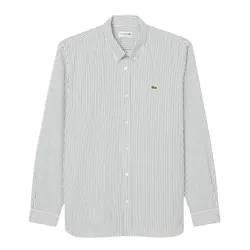 Áo Sơ Mi Dài Tay Nam Lacoste Regular Fit Striped Pinpoint Shirt CH5084 - 737 Màu Xanh Green/Trắng Size 37