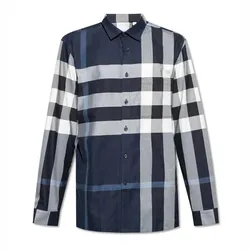 Áo Sơ Mi Nam Burberry Check-Print Long-Sleeve Cotton Shirt 8071536 Màu Xanh Xám Size M
