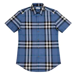Áo Sơ Mi Nam Burberry Checked Cotton Short-Sleeved In Linen Blue 81117771 Màu Xanh Blue Size XS