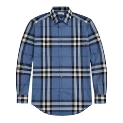 Áo Sơ Mi Nam Burberry Chevron Long Sleeves Shirt Check Blue Jade 8111773 Màu Xanh Blue Size XS