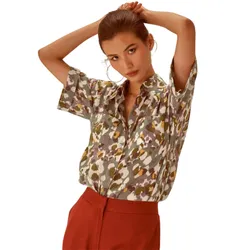 Áo Sơ Mi Nữ F2 Fashion & Freedom Linen Becoming Unveil SMW475-NHT-S-0721 Màu Xám Họa Tiết Size S