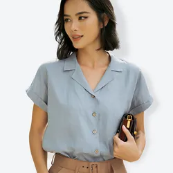 Áo Sơ Mi Nữ F2 Fashion & Freedom Linen Harmony SMW430-XM-S-0820 Màu Xanh Mint Size S