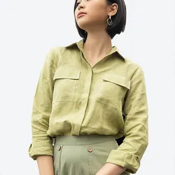 Áo Sơ Mi Nữ F2 Fashion & Freedom Linen Tender Drit SMW396-XC-S-1020 Màu Xanh Cốm Size S