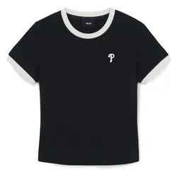 Áo Thun Nữ MLB Basic Small Logo Ringer 3FTSB0263-10BKS Tshirt Màu Đen