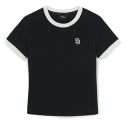 Áo Thun Nữ MLB Basic Small Logo Ringer 3FTSB0263-13BKS Tshirt Màu Đen
