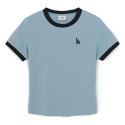Áo Thun Nữ MLB Basic Small Logo Ringer LA Dodgers 3FTSB0263-07SBL Tshirt Màu Xanh Pastel