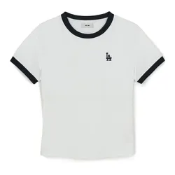 Áo Thun Nữ MLB Basic Small Logo Ringer LA Dodgers 3FTSB0263-07WHS Tshirt Màu Trắng