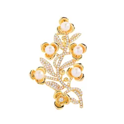 Cài Áo Nữ Meri Pearl Blossom BR977 Màu Vàng Trắng