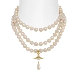 Dây Chuyền Nữ Vivienne Westwood Three Row Pearl Drop Choker 8050568223412 Màu Trắng Ngà