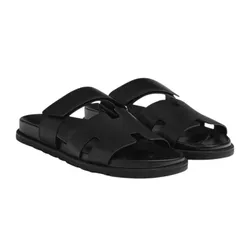 Dép Nam Hermès Calfskin Chypre Sandal In Black H222000ZH01415 Màu Đen Size 41