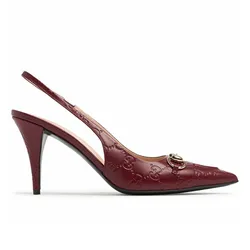 Giày Cao Gót Gucci 85mm Horsebit Leather Pumps Màu Đỏ Đô Size 35