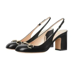Giày Cao Gót Nữ Gucci Mid Heel Slingback Horsebit Black 794324 C9D00 1000 Màu Đen Size 37