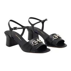 Giày Cao Gót Nữ Salvatore Ferragamo Double Gancini Sandals Gót 6cm Màu Đen Size 5.5