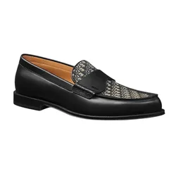 Giày Lười Nam Dior Granville Leather With Dior Oblique Canvas Motif 3LO146ZAQ 961 Loafer Màu Đen Size 41
