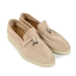 Giày Lười Nam Loro Piana Sandstone Suede Summer Charms Walk Loafers Màu Be Size 40