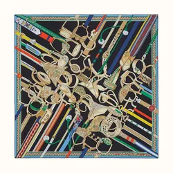 Khăn Lụa Nữ Hermès Concours d'Etriers Wash Scarf 90 Màu Đen Họa Tiết
