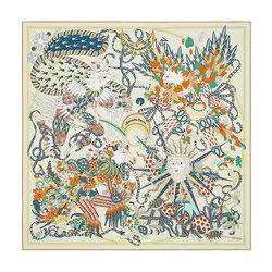 Khăn Lụa Nữ Hermès Le Sacre Des Saisons Scarf 90 Màu Vàng Cát